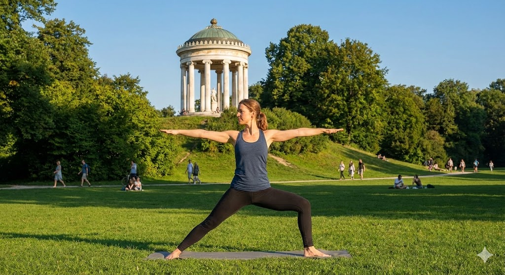 Frau macht Yoga im Freien in München